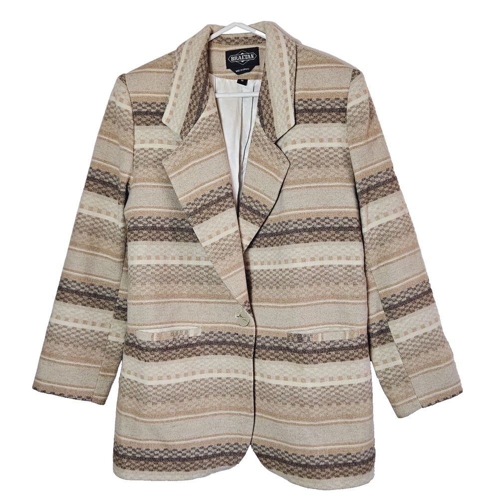 Braetan Women's Tan Stripe Blazer MED Wool Blend Jacket Ukraine Western Vtg